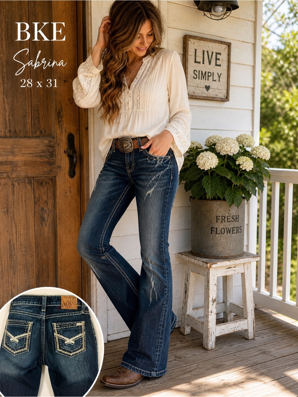 BKE Sabrina Bootcut Jeans 28x31 Distressed Dark Wash Stretch Y2K Western Flare